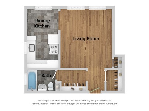 Floor plan for studio, 1 bath, 475 sqft